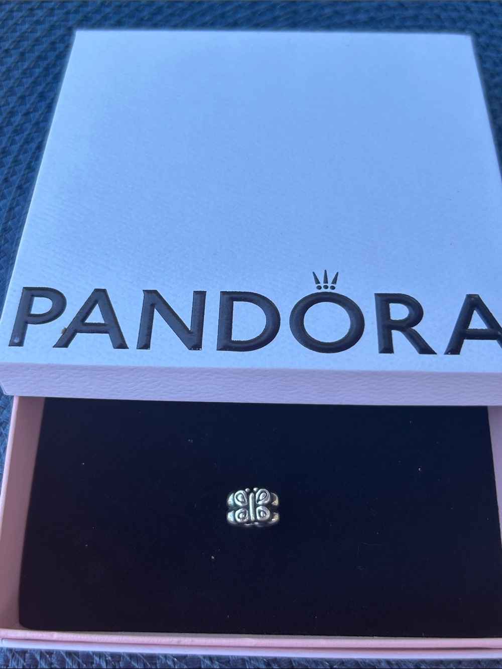 Pandora Silver Butterfly Spacer Charm with Pink Box Accents - Picture 4 of 4
